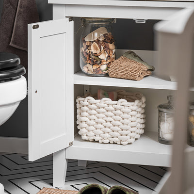 SoBuy FRG202-W Meuble sous lavabo Salle de Bain Meuble de Salle de Bain avec 2 Portes, Grand Espace de Rangement & découpe Siphon sous Vasque MDF, Blanc 60x62x30cm