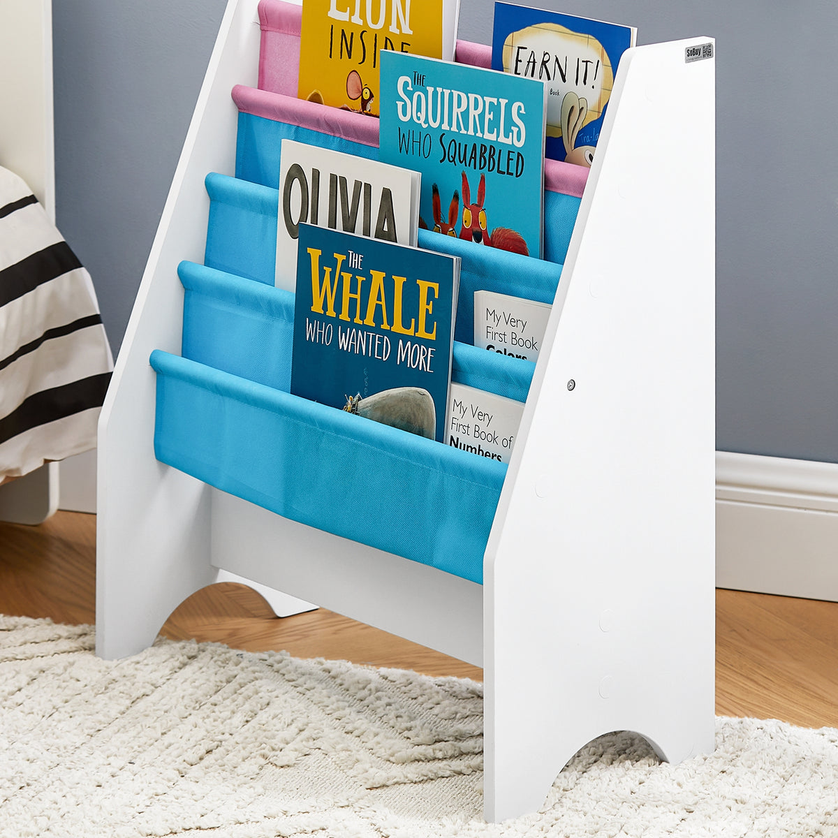 SoBuy FRG225-F Bibliotecă Etajeră pentru Cărți pentru Copii Suport Reviste 4 Compartimente, 62x30x71cm