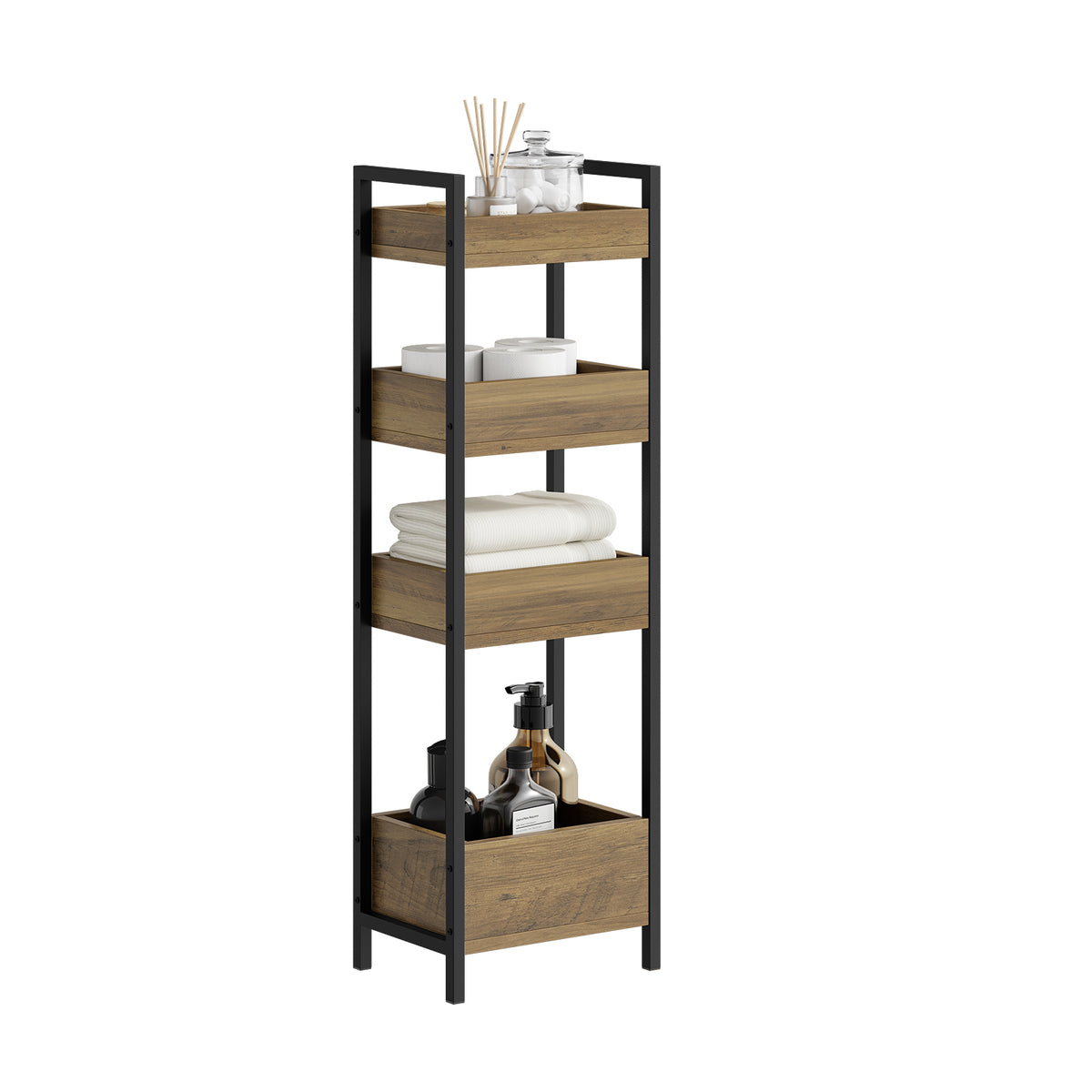 SoBuy FRG226-H-F Étagère WC Étroite 20 cm – Meuble Rangement Toilette Gain de Place, 4 Étagères Compartimentées, Style Indust