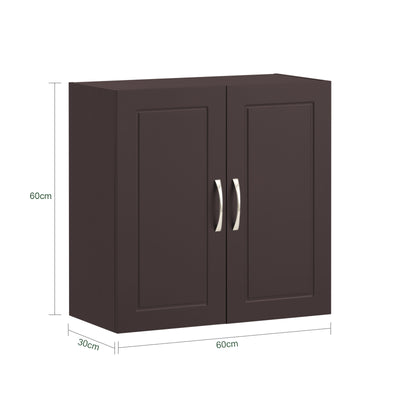 SoBuy FRG231-BR Dulap de Perete Suspendat pentru Baie cu Raft Reglabil și Ușă, Dulap de Perete Compact pentru Baie, Toaletă sau Bucătărie, Maro 60x30x60 cm