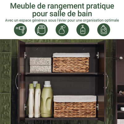 SoBuy FRG231-BR Dulap de Perete Suspendat pentru Baie cu Raft Reglabil și Ușă, Dulap de Perete Compact pentru Baie, Toaletă sau Bucătărie, Maro 60x30x60 cm