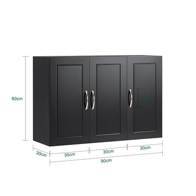 Precomandă SoBuy FRG231-L-SCH Dulap suspendat de baie cu etajeră reglabilă și ușă de depozitare compactă pentru baie, WC sau bucătărie Negru 90x30x60 cm