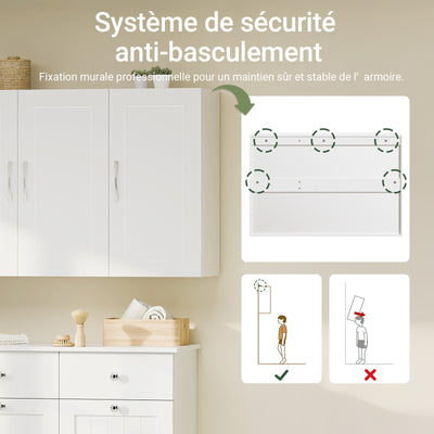 SoBuy FRG231-L-W Meuble Haut Suspendu 90 cm – 3 Portes, Étagère Réglable – Blanc