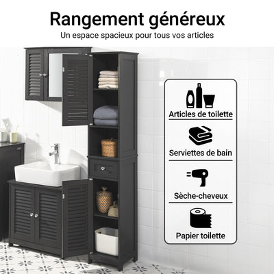 SoBuy FRG236-DG Coloană Baie Dulap Înalt de Depozitare cu 2 Uși, 1 Sertar și Nișă Deschisă, Mobilier de Depozitare pentru Baie, WC, Toaletă sau Bucătărie 32x170x30cm