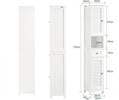 SoBuy FRG236-W Dulap Coloană Baie, Șifonier Înalt de Depozitare cu 2 Uși, 1 Sertar și Nișă Deschisă, Mobilier de Depozitare pentru Baie, WC, SDB, Toaletă sau Bucătărie 32x170x30cm