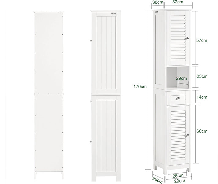 SoBuy FRG236-W Dulap Coloană Baie, Șifonier Înalt de Depozitare cu 2 Uși, 1 Sertar și Nișă Deschisă, Mobilier de Depozitare pentru Baie, WC, SDB, Toaletă sau Bucătărie 32x170x30cm