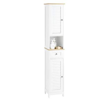 SoBuy FRG236-WN Meuble Colonne de Salle de Bain Armoire Haute Meuble de Rangement avec étagères réglables, 1 Tiroir et 2 Port