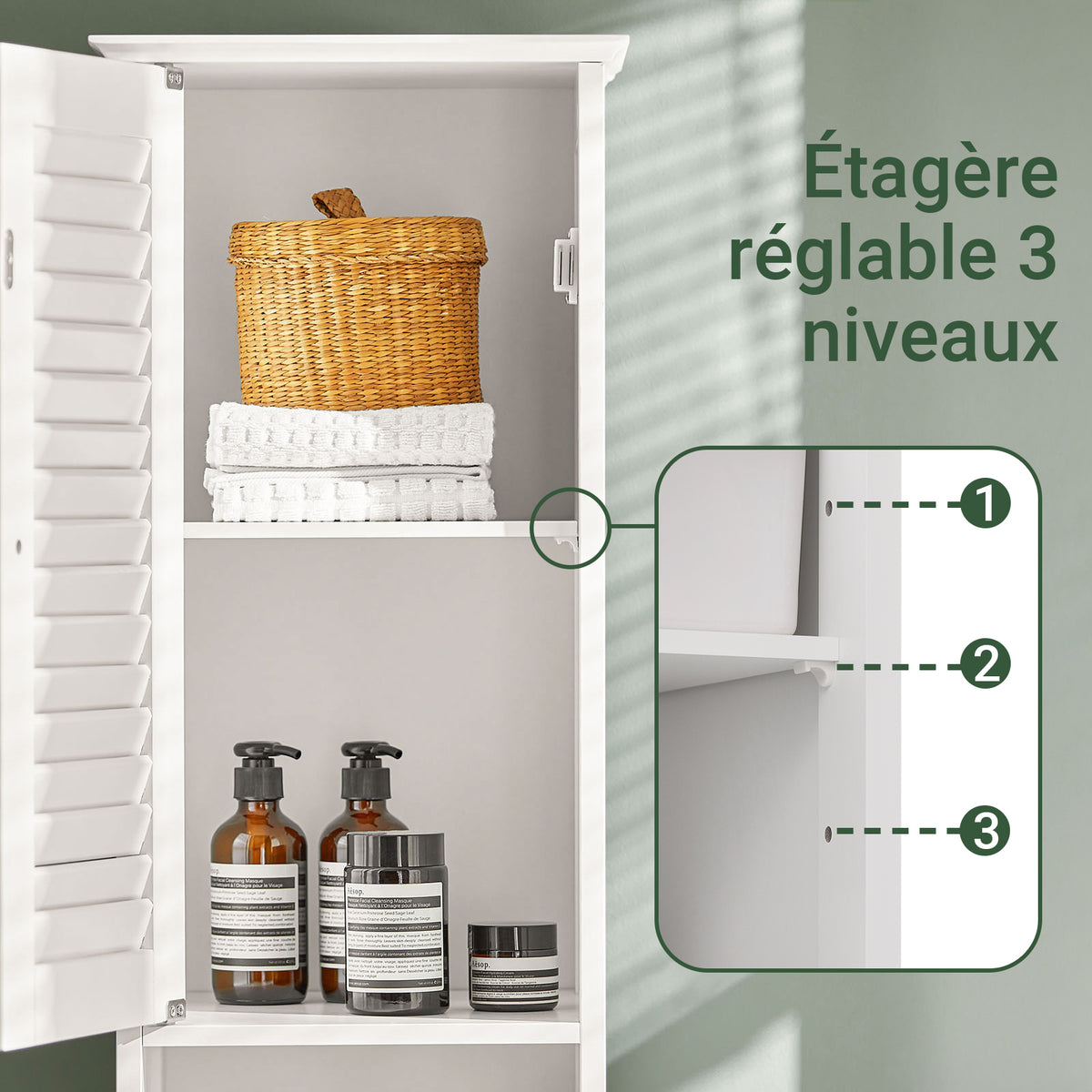 SoBuy FRG236-W Dulap Coloană Baie, Șifonier Înalt de Depozitare cu 2 Uși, 1 Sertar și Nișă Deschisă, Mobilier de Depozitare pentru Baie, WC, SDB, Toaletă sau Bucătărie 32x170x30cm