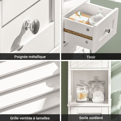 SoBuy FRG236-W Dulap Coloană Baie, Șifonier Înalt de Depozitare cu 2 Uși, 1 Sertar și Nișă Deschisă, Mobilier de Depozitare pentru Baie, WC, SDB, Toaletă sau Bucătărie 32x170x30cm