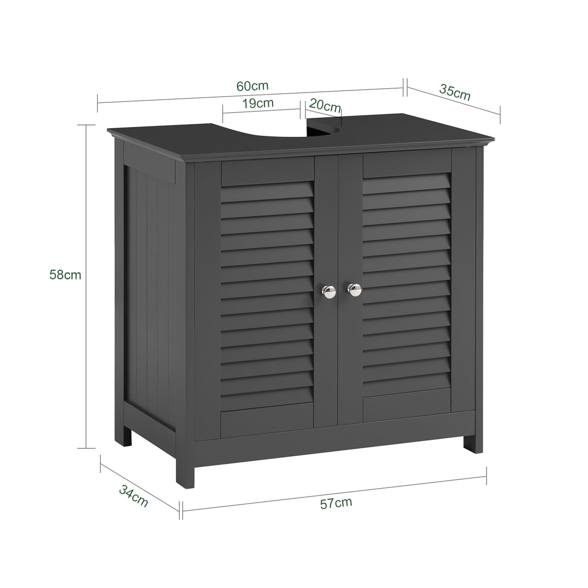 SoBuy FRG237-II-DG Meuble sous Lavabo avec Étagères Ajustables, Résistant à l’Humidité, pour Salle de Bain et WC, Rangement Optimisé – L60×P35×H58 cm, MDF, Gris