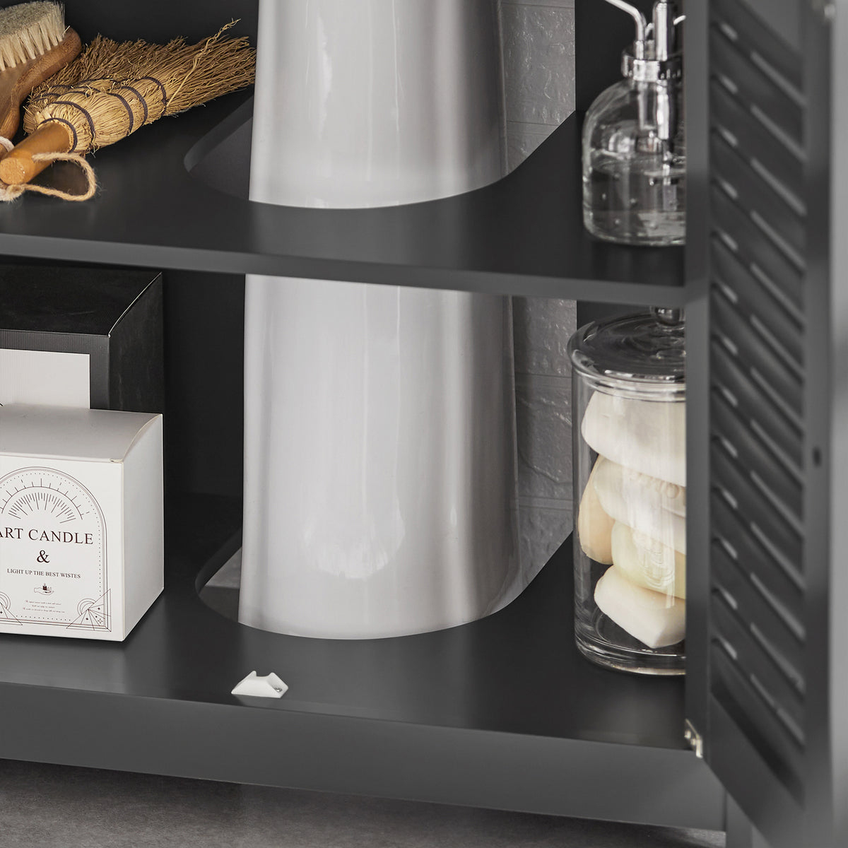 SoBuy FRG237-II-DG Meuble sous Lavabo avec Étagères Ajustables, Résistant à l’Humidité, pour Salle de Bain et WC, Rangement Optimisé – L60×P35×H58 cm, MDF, Gris