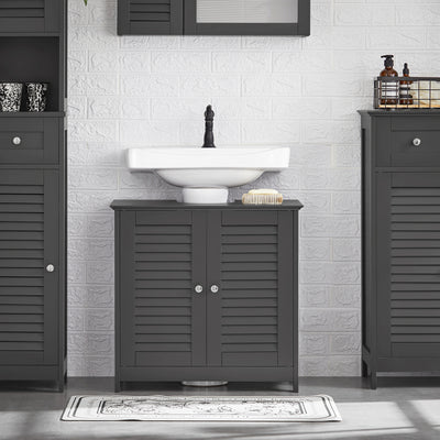 SoBuy FRG237-II-DG Meuble sous Lavabo avec Étagères Ajustables, Résistant à l’Humidité, pour Salle de Bain et WC, Rangement Optimisé – L60×P35×H58 cm, MDF, Gris