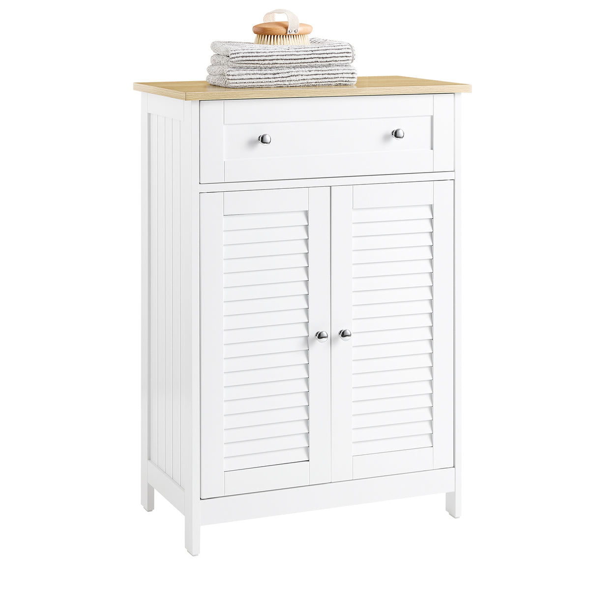 SoBuy FRG238-WN Meuble Bas de Salle de Bain – Commode pour Salle de Bain, Armoire de Rangement avec étagère réglable, 1 Tiroi