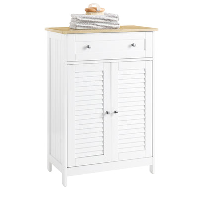 SoBuy FRG238-WN Meuble Bas de Salle de Bain – Commode pour Salle de Bain, Armoire de Rangement avec étagère réglable, 1 Tiroi