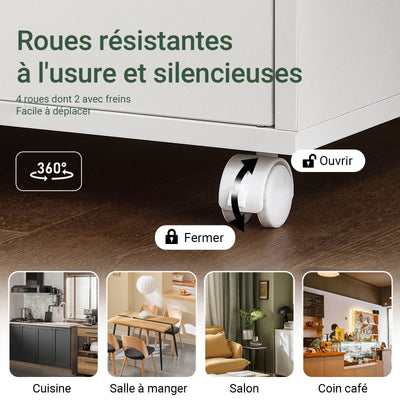 SoBuy FRG241-W Dulap de bucătărie pe roți – Cărucior de servire bucătărie cu uși și raft reglabil – Dulap de depozitare compact pentru cuptorul cu microunde, birou sau sufragerie, 55x38x84 cm, Alb