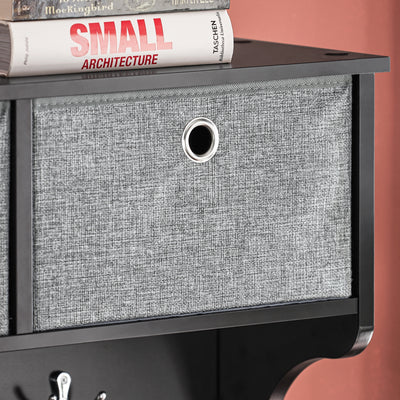 SoBuy FRG282-SCH Cuier de Perete cu 5 Cârlige și 3 Coșuri - Cuier de Perete din Lemn, Mobilier de Hol cu Poliță - Cuier Suspendat pentru Dormitor, Living, Baie - Negru 100x20x30cm