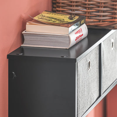 SoBuy FRG282-SCH Cuier de Perete cu 5 Cârlige și 3 Coșuri - Cuier de Perete din Lemn, Mobilier de Hol cu Poliță - Cuier Suspendat pentru Dormitor, Living, Baie - Negru 100x20x30cm