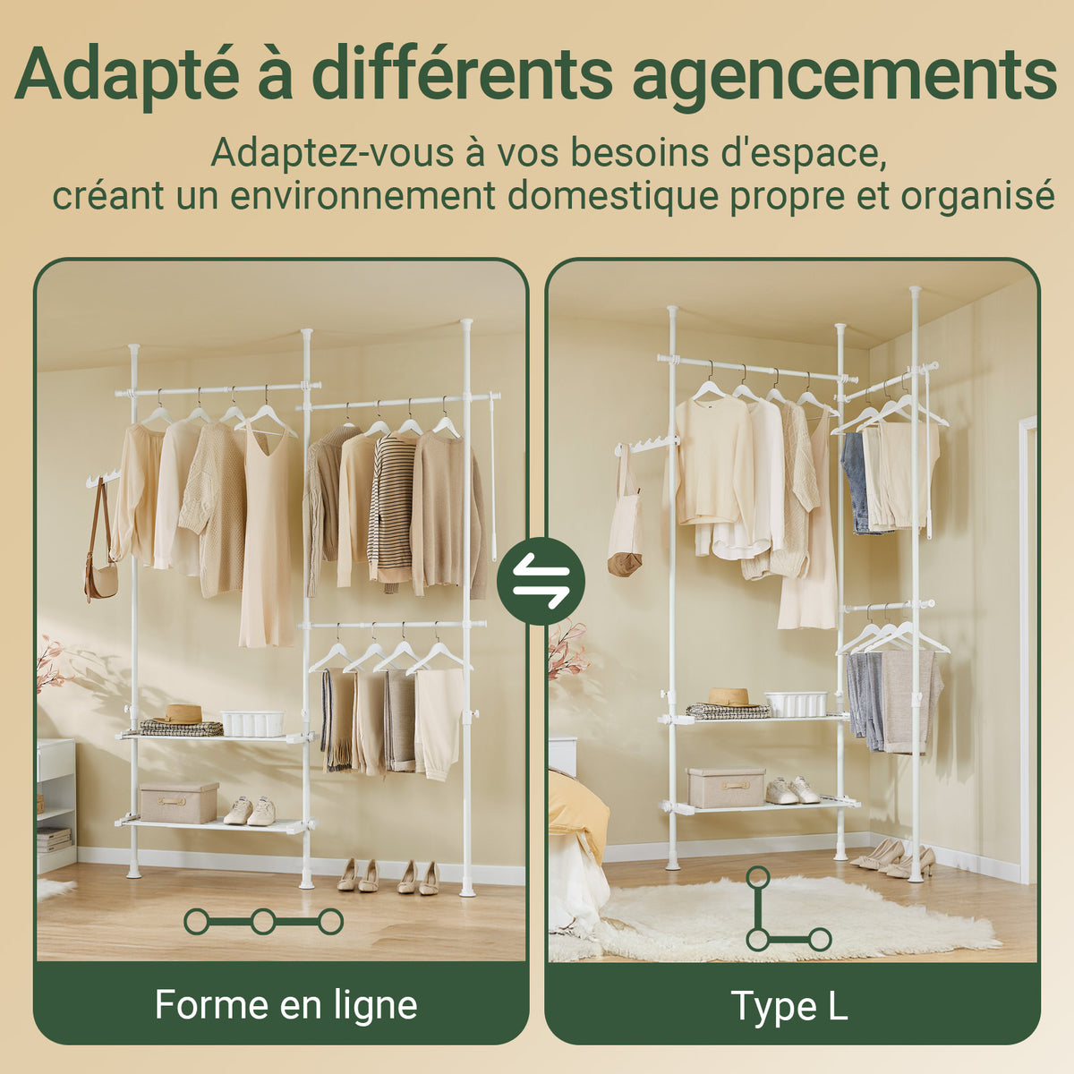 SoBuy FRG34-II-W Suport telescopic robust pentru haine – Dressing deschis, reglabil, cu șine și rafturi, Cuier pentru dormitor sau dressing, Alb