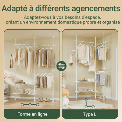 SoBuy FRG34-II-W Suport telescopic robust pentru haine – Dressing deschis, reglabil, cu șine și rafturi, Cuier pentru dormitor sau dressing, Alb