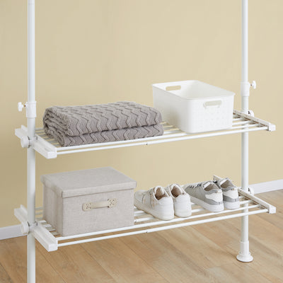 SoBuy FRG34-II-W Suport telescopic robust pentru haine – Dressing deschis, reglabil, cu șine și rafturi, Cuier pentru dormitor sau dressing, Alb