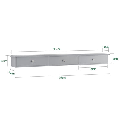 SoBuy FRG43-L-HG Etagere Murale avec 3 Tiroirs - Étagère Flottante Moderne pour Entrée, Salon, Cuisine & Chambre - Gris 94x15x10cm
