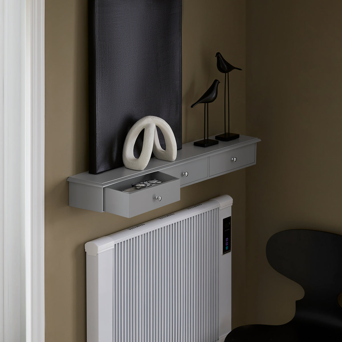 SoBuy FRG43-L-HG Etagere Murale avec 3 Tiroirs - Étagère Flottante Moderne pour Entrée, Salon, Cuisine & Chambre - Gris 94x15x10cm