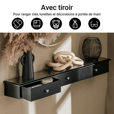SoBuy FRG43-L-SCH Poliță de Perete cu 3 Sertare - Poliță Plutitoare Modernă pentru Hol, Living, Bucătărie & Dormitor - Negru 94x15x10cm