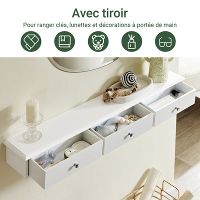 SoBuy FRG43-L-W Etajeră de Perete cu 3 Sertare - Raft Plutitor Modern pentru Hol, Sufragerie, Bucătărie și Dormitor - Alb 94x15x10cm