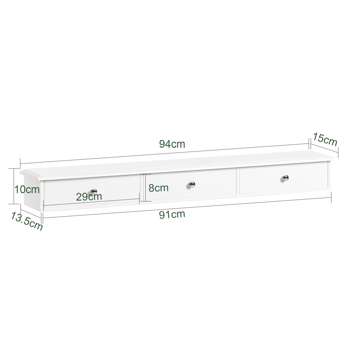 SoBuy FRG43-L-W Etajeră de Perete cu 3 Sertare - Raft Plutitor Modern pentru Hol, Sufragerie, Bucătărie și Dormitor - Alb 94x15x10cm