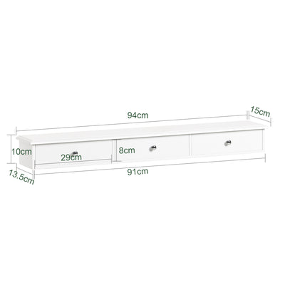 SoBuy FRG43-L-W Etajeră de Perete cu 3 Sertare - Raft Plutitor Modern pentru Hol, Sufragerie, Bucătărie și Dormitor - Alb 94x15x10cm