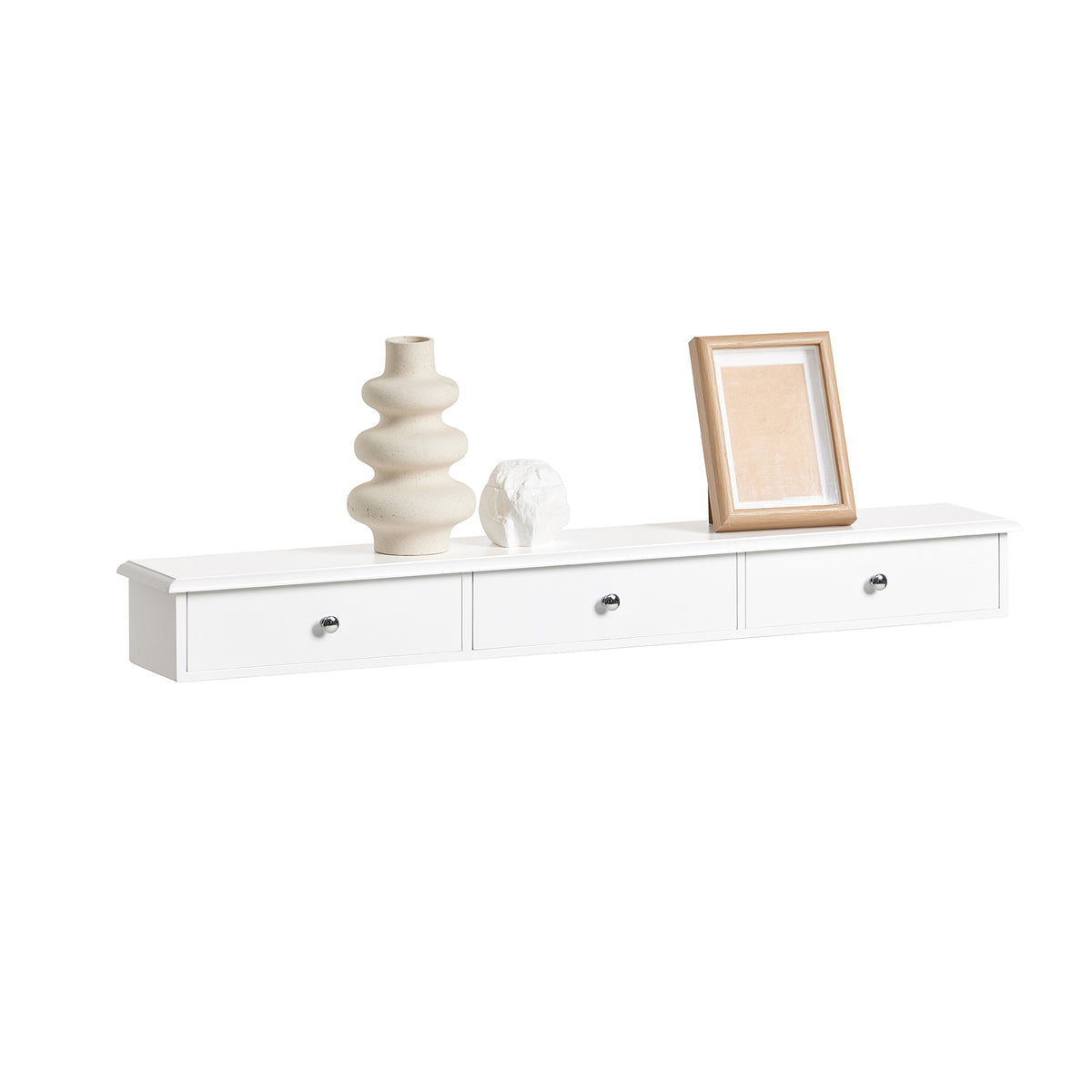 SoBuy FRG43-L-W Etagere Murale avec 3 Tiroirs - Étagère Flottante Moderne pour Entrée, Salon, Cuisine & Chambre - Blanc 94x15