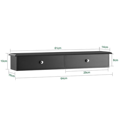 SoBuy FRG43-SCH Etagere Murale avec 2 Tiroirs - Étagère Flottante Moderne pour Entrée, Salon, Cuisine & Chambre - Noir 64x15x10cm