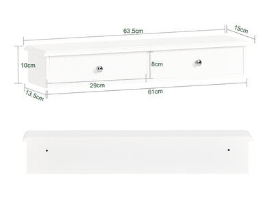SoBuy FRG43-W Etagere Murale avec 2 Tiroirs - Étagère Flottante Moderne pour Entrée, Salon, Cuisine & Chambre - Blanc 64x15x10cm