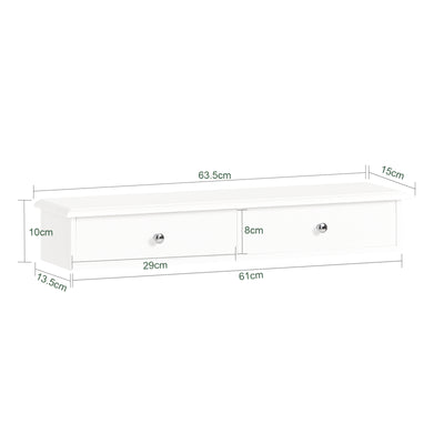 SoBuy FRG43-W Etagere Murale avec 2 Tiroirs - Étagère Flottante Moderne pour Entrée, Salon, Cuisine & Chambre - Blanc 64x15x10cm