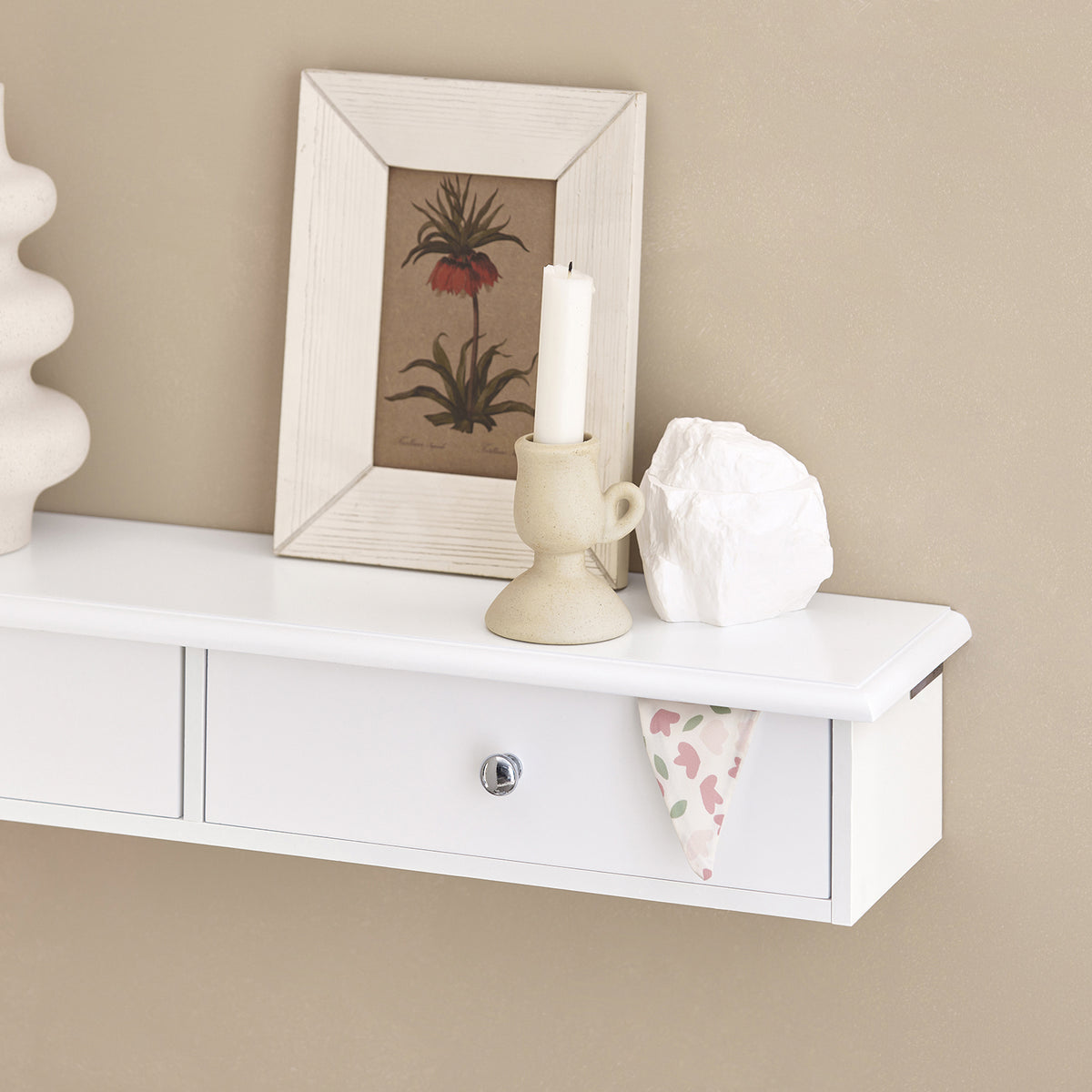 SoBuy FRG43-W Etagere Murale avec 2 Tiroirs - Étagère Flottante Moderne pour Entrée, Salon, Cuisine & Chambre - Blanc 64x15x10cm