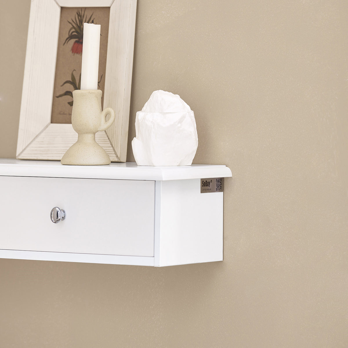 SoBuy FRG43-W Etagere Murale avec 2 Tiroirs - Étagère Flottante Moderne pour Entrée, Salon, Cuisine & Chambre - Blanc 64x15x10cm