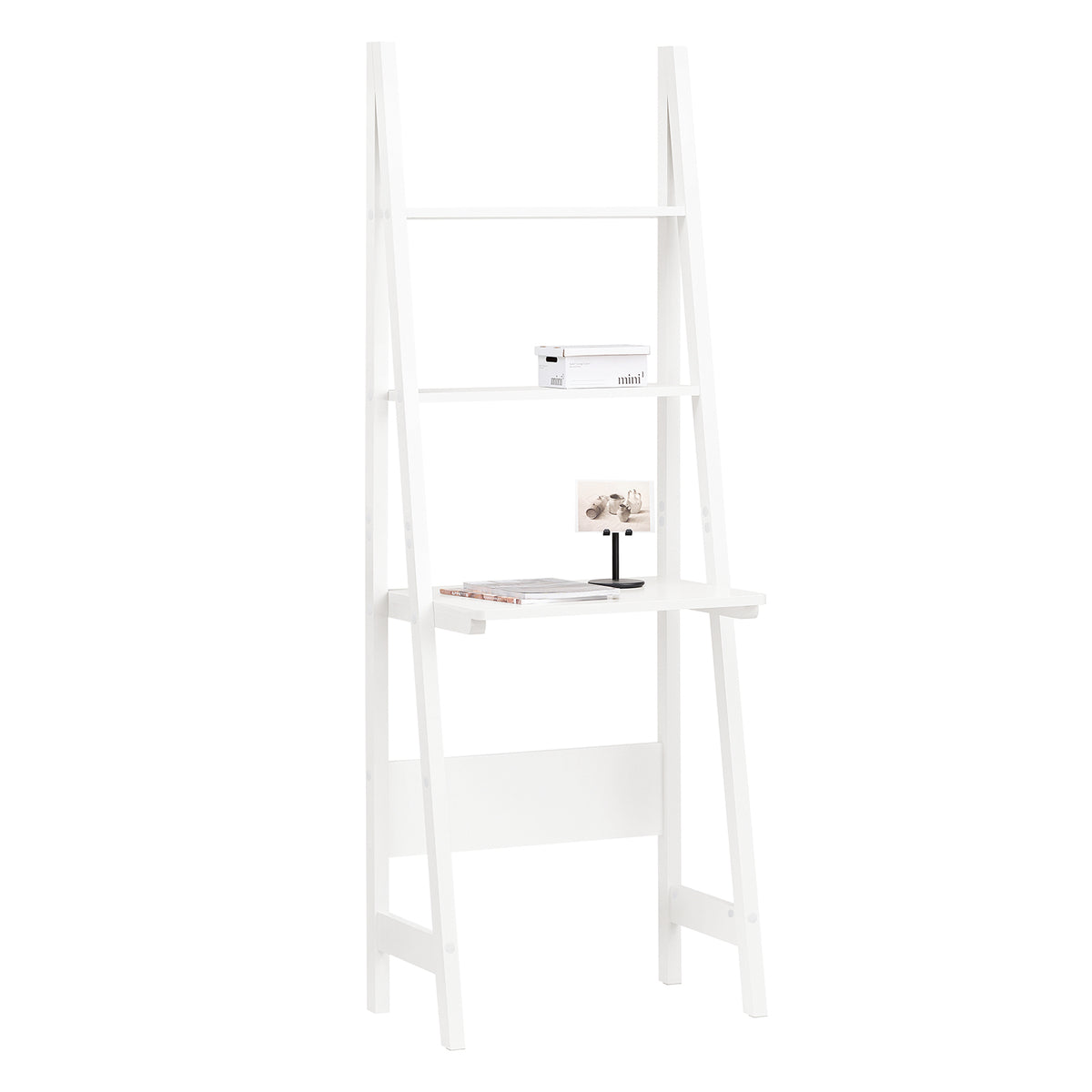 SoBuy FRG60-W Bureau, Table Bibliothèque, étagère style échelle de 2 tablettes