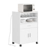 SoBuy FSB09-E-W Desserte de Cuisine avec Station de Charge 4-en-1 – Roulettes ou Pieds, 1 Tiroir, 2 Portes, Étagère Réglable, Blanc, 61,5×40×92 cm
