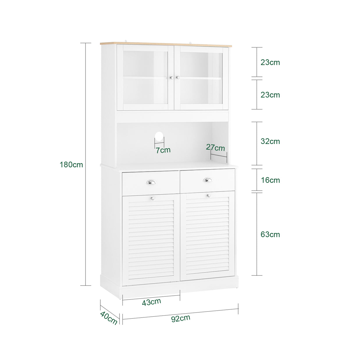 SoBuy FSB101-W Buffet Cuisine avec 3 Portes, 2 Tiroirs et Compartiment à Poubelle, Design Moderne, pour Cuisine et Salle à Manger – L92×P40×H180 cm, Blanc