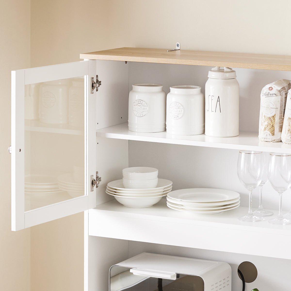 SoBuy FSB101-W Buffet Cuisine avec 3 Portes, 2 Tiroirs et Compartiment à Poubelle, Design Moderne, pour Cuisine et Salle à Manger – L92×P40×H180 cm, Blanc