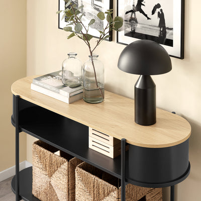SoBuy FSB102-SCH Consolă de Intrare, Consolă cu Spațiu de Depozitare, Mobilier de Hol Multifuncțional cu Design Industrial Modern pentru Intrare, Living sau Birou, Mobilier din Lemn și Negru, L110cm x P39cm x H76cm