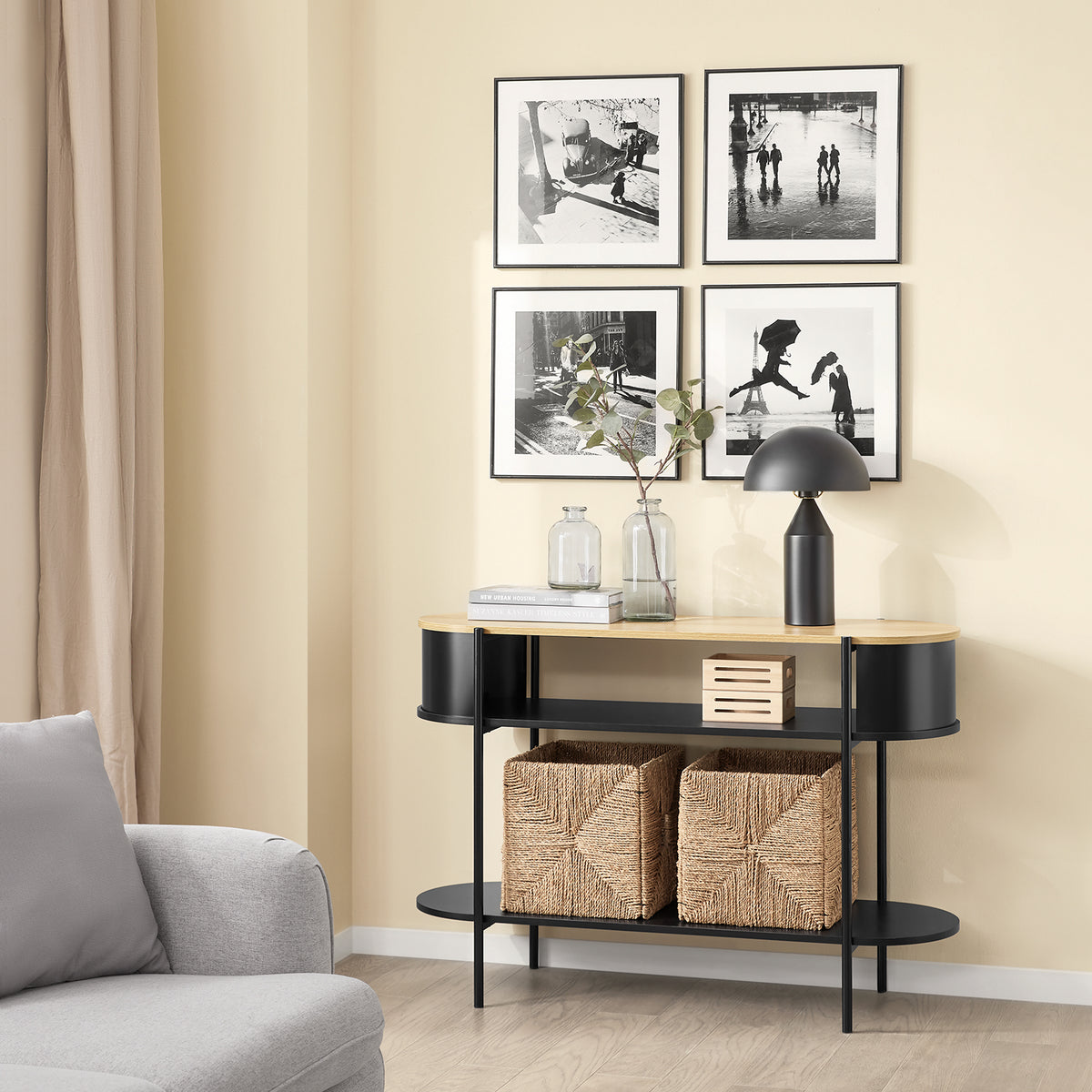 SoBuy FSB102-SCH Consolă de Intrare, Consolă cu Spațiu de Depozitare, Mobilier de Hol Multifuncțional cu Design Industrial Modern pentru Intrare, Living sau Birou, Mobilier din Lemn și Negru, L110cm x P39cm x H76cm