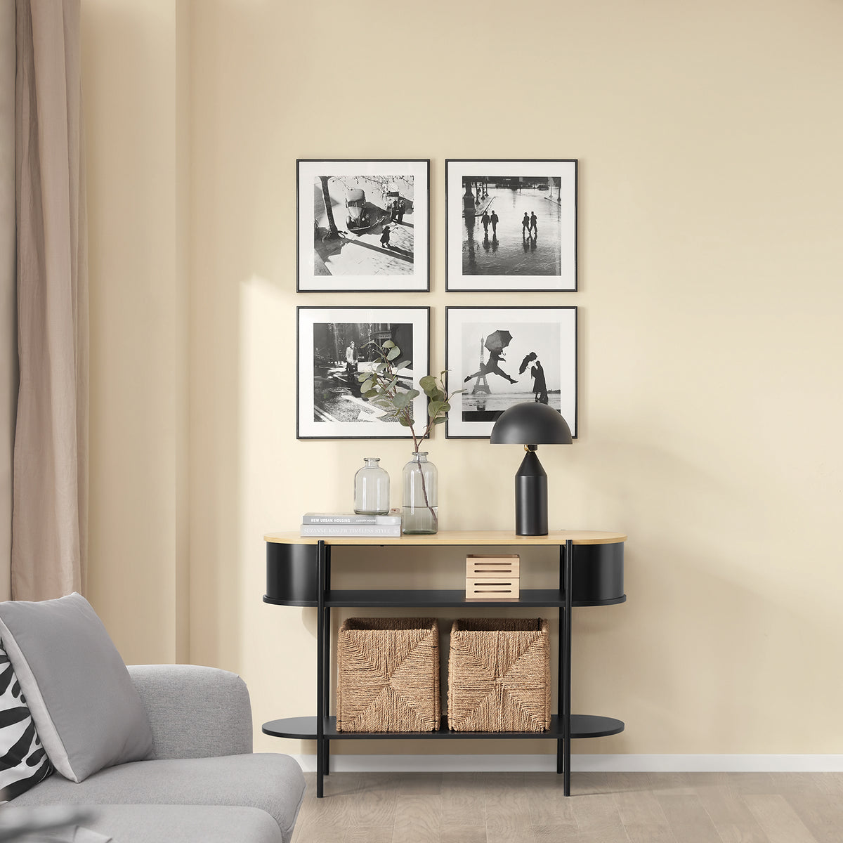SoBuy FSB102-SCH Consolă de Intrare, Consolă cu Spațiu de Depozitare, Mobilier de Hol Multifuncțional cu Design Industrial Modern pentru Intrare, Living sau Birou, Mobilier din Lemn și Negru, L110cm x P39cm x H76cm