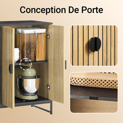 SoBuy FSB103-N Buffet Cuisine avec Niche Micro-Ondes et Étagère Réglable – L107 × P40 × H85 cm, Chêne / Noir