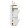 SoBuy FSB112-WN Meuble Poubelle 2 Compartiments avec Pédale et Tiroir – Rangement Blanc Aspect Chêne – 35×25×101,7 cm, Blanc et Chêne
