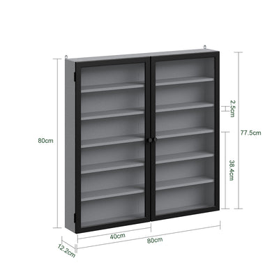 SoBuy FSB113-H-DG Armoire Murale 2 Portes avec Étagères Réglables – Meuble Rangement Suspendu pour Salle de Bain, WC et Cuisine – 80×12,2×80 cm, Charge 12 kg