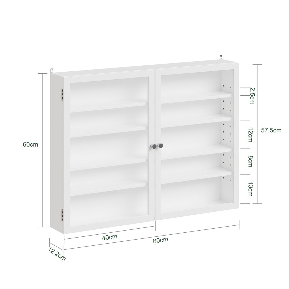 SoBuy FSB113-W Armoire Murale Salle de Bain 2 Portes – Meuble Rangement Mural avec Étagères Réglables, Placard Suspendu Faible Profondeur – 80×12,2×60 cm, Charge 10 kg
