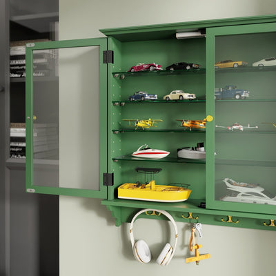 SoBuy FSB114-E-SY Armoire Murale Suspendue Peu Profonde avec Étagères en Verre – Vitrine Murale 2 Portes avec Crochets, Meuble de Rangement Mural en MDF – 68×13,5×68,5 cm, Charge 18 kg
