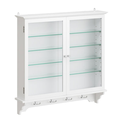 SoBuy FSB114-E-W Armoire Murale Suspendue Blanche 2 Portes Vitrées – Meuble de Rangement Peu Profond avec Éclairage LED pour Salle de Bain, Cuisine et Salon – 68×13,5×68,5 cm, Charge 18 kg