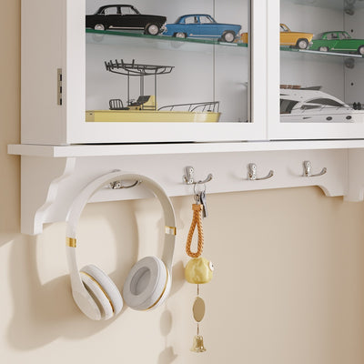 SoBuy FSB114-E-W Armoire Murale Suspendue Blanche 2 Portes Vitrées – Meuble de Rangement Peu Profond avec Éclairage LED pour Salle de Bain, Cuisine et Salon – 68×13,5×68,5 cm, Charge 18 kg